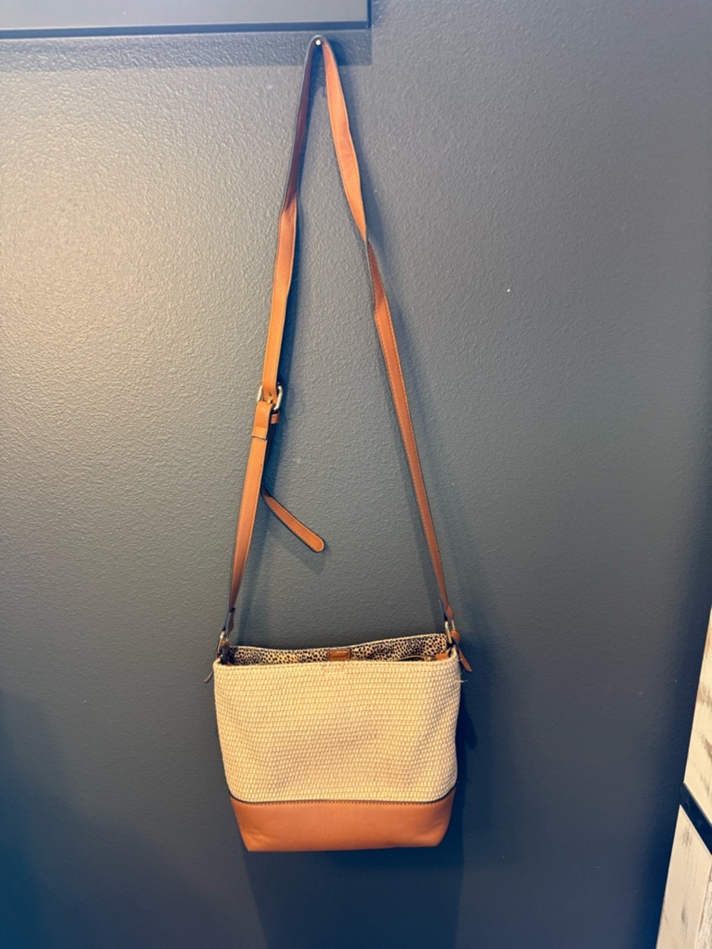 Two-Tone Beige & Tan Crossbody Bag with Adjustable Strap